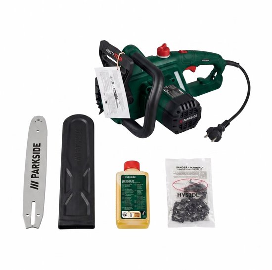 Parkside Elektrische kettingzaag 1600 W - Kettingsnelheid: tot 15 m/s - Zaaglengte: 34 cm - Automatisch kettingsmeersysteem - Handmatig kettingspansysteem - Comfortabel werken door ergonomische vormgeving van de handgreep van Parkside — afbeelding 5
