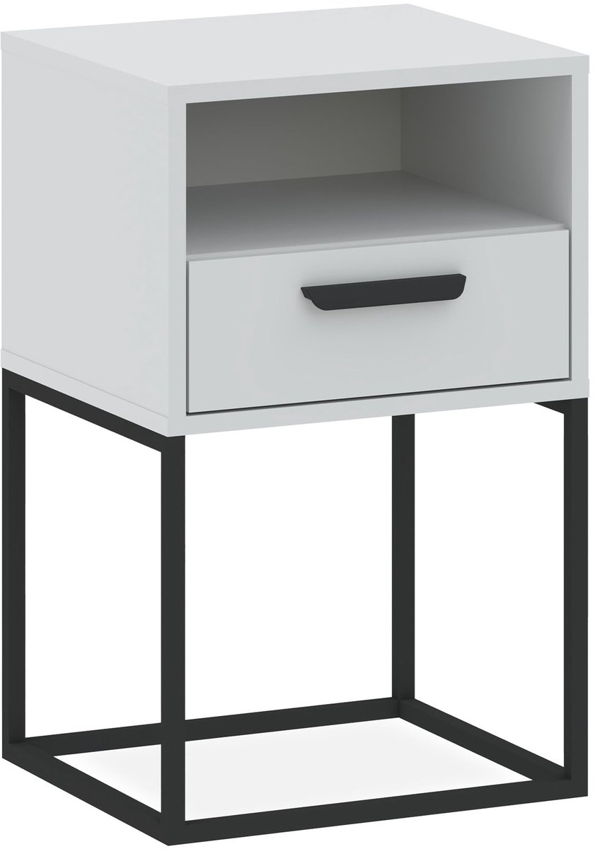 KONSIMO® RECTUS Nachtkastje - met lade - met plank - Bijzettafel - Wit - 40x65x39 cm