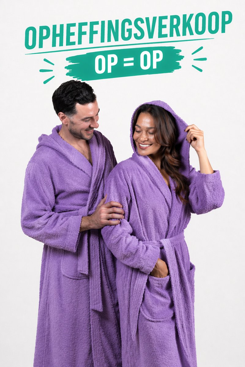 Cozylion Badjas Unisex – Badstof Katoen – Badjas voor Dames & Heren – Met Capuchon en Zakken – Paars Lavendel