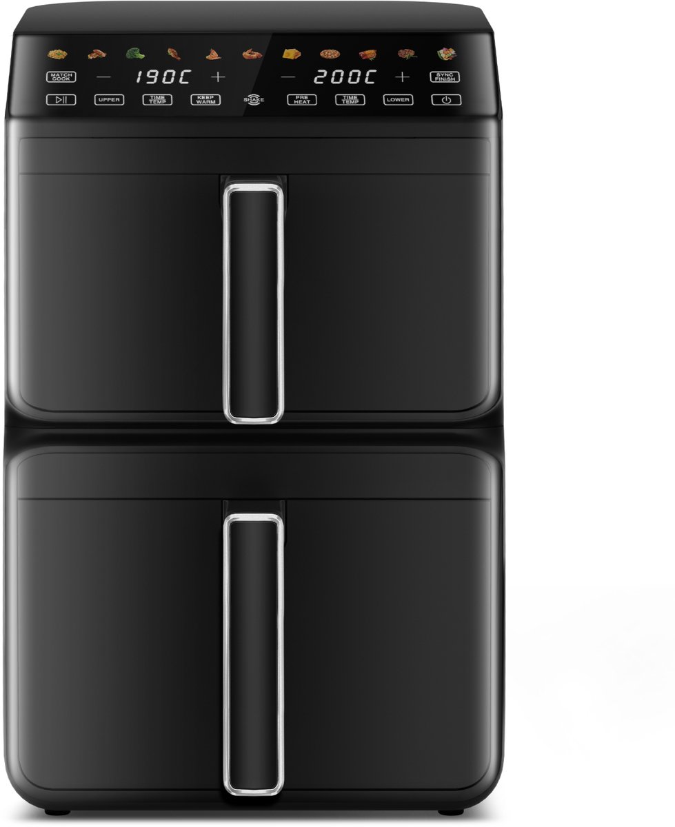 Saikefy Airfryer XXL - 11 Liter - Gestapelde Lades - 11 Programma's - Airfryer met Intelligent Touchbediening - Heteluchtfriteuse - Inclusief 4 handige accessoires