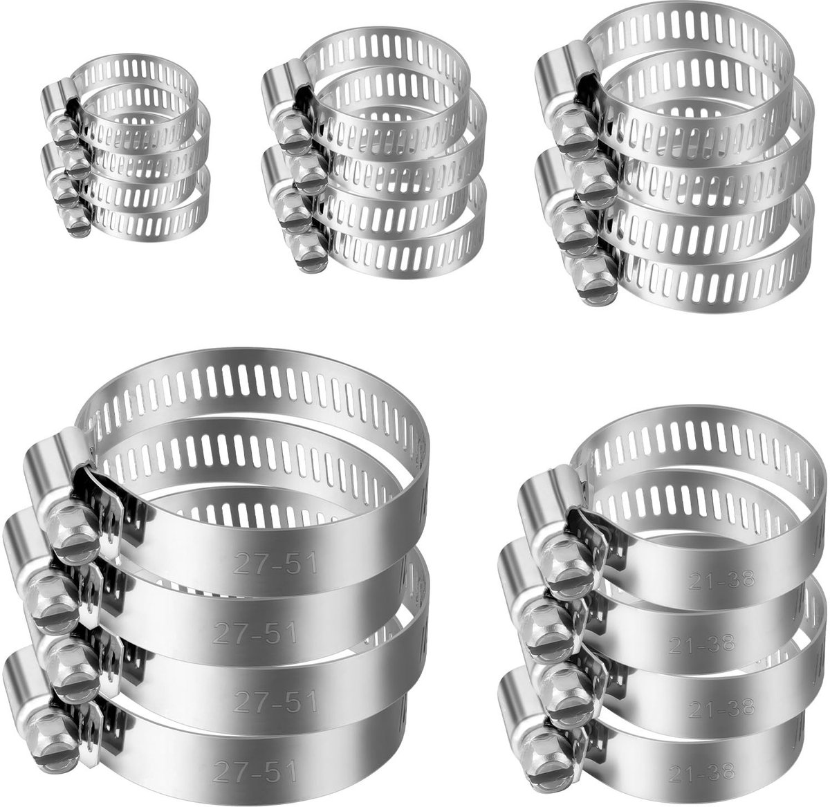Dailygoods - Verstelbare RVS Slangklemmen Set - 20-delige set - Perfect voor auto en industrieel gebruik - 6-51mm - Duurzaam en sterk - Voor gasleidin