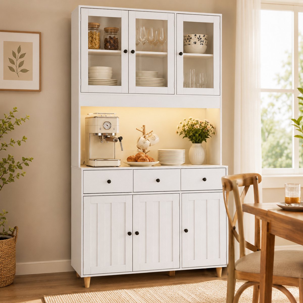 Xbro Keukenkast – Slim ontwerp met 3 lade en 6 deuren, verstelbare planken en te combineren met andere keukenkasten – Keuken Opbergkast – keuken & woonkamer – 100×30×180 cm – Wit