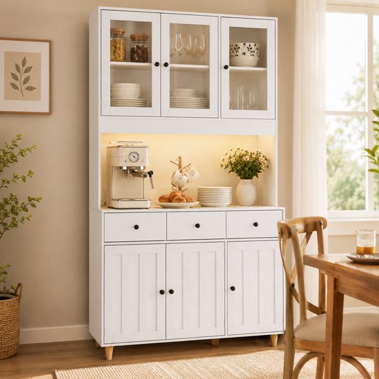 Xbro Keukenkast – Slim ontwerp met 3 lade en 6 deuren, verstelbare planken en te combineren met andere keukenkasten – Keuken Opbergkast – keuken & woonkamer – 100×30×180 cm – Wit