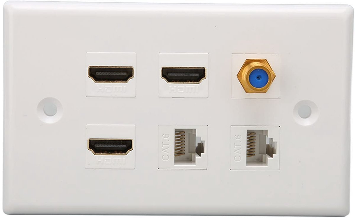 Dailygoods - HDMI Wandcontactdoos - 6 Poorten - 3x HDMI - Cat 6 RJ45 - TV F Type - Geschikt voor meerdere apparaten - Ideaal voor thuisgebruik