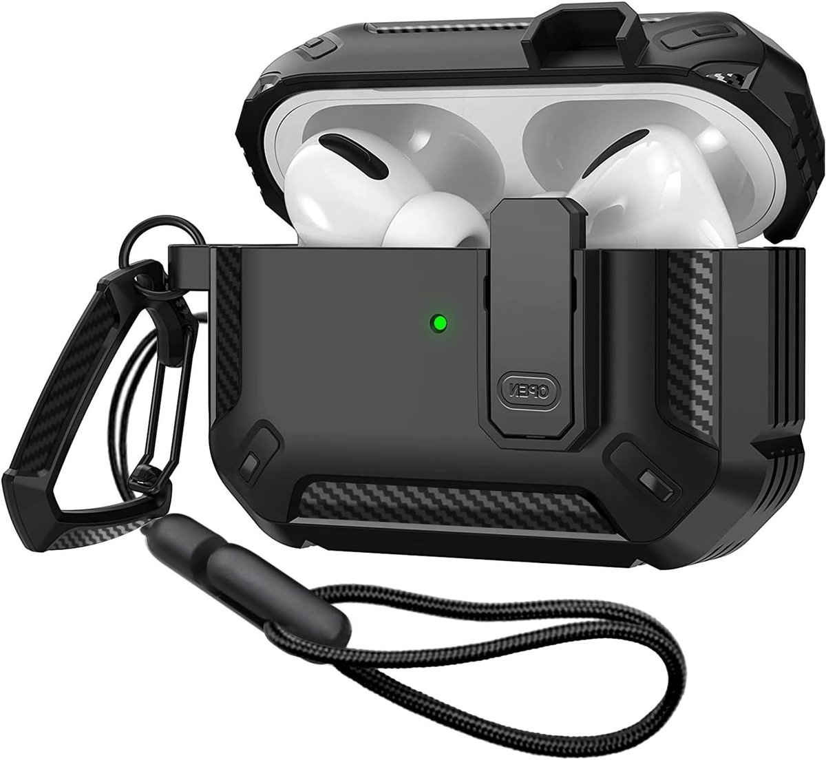 Beschermhoes voor AirPods Pro 2 - Schokbestendige en waterdichte case met sluiting, duurzame armor skin shell voor optimale bescherming van je oplaadcase - Zwart