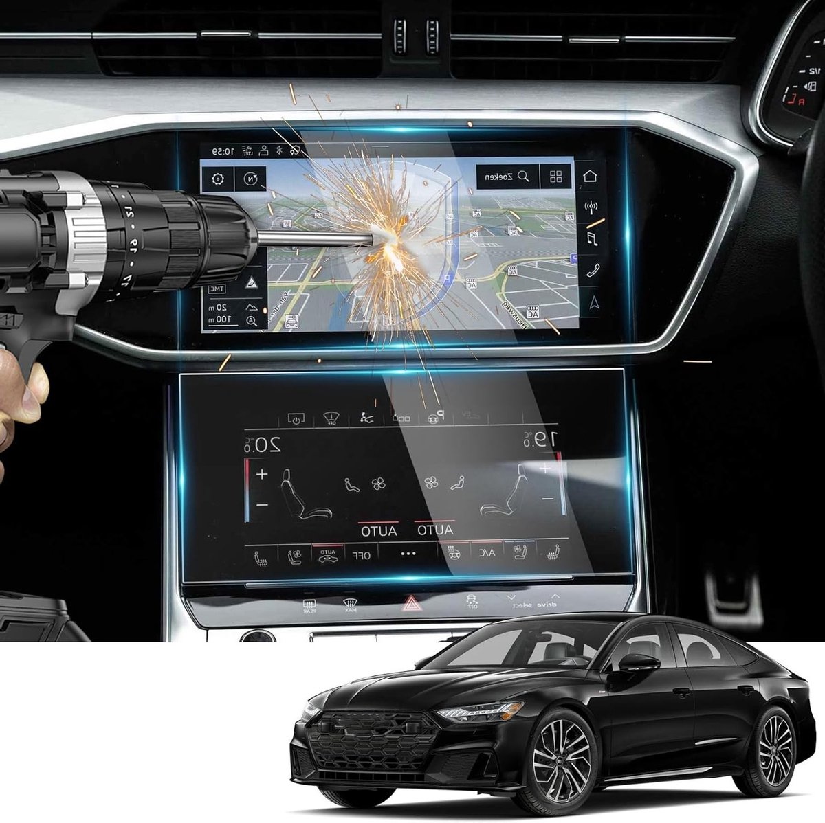 Pack van 2 A6 A7 Screenprotectors voor Audi A6 C8 A7 2019-2023, 9H Gehard Glas, Krasbestendig, GPS Schermbescherming, Perfecte Pasvorm
