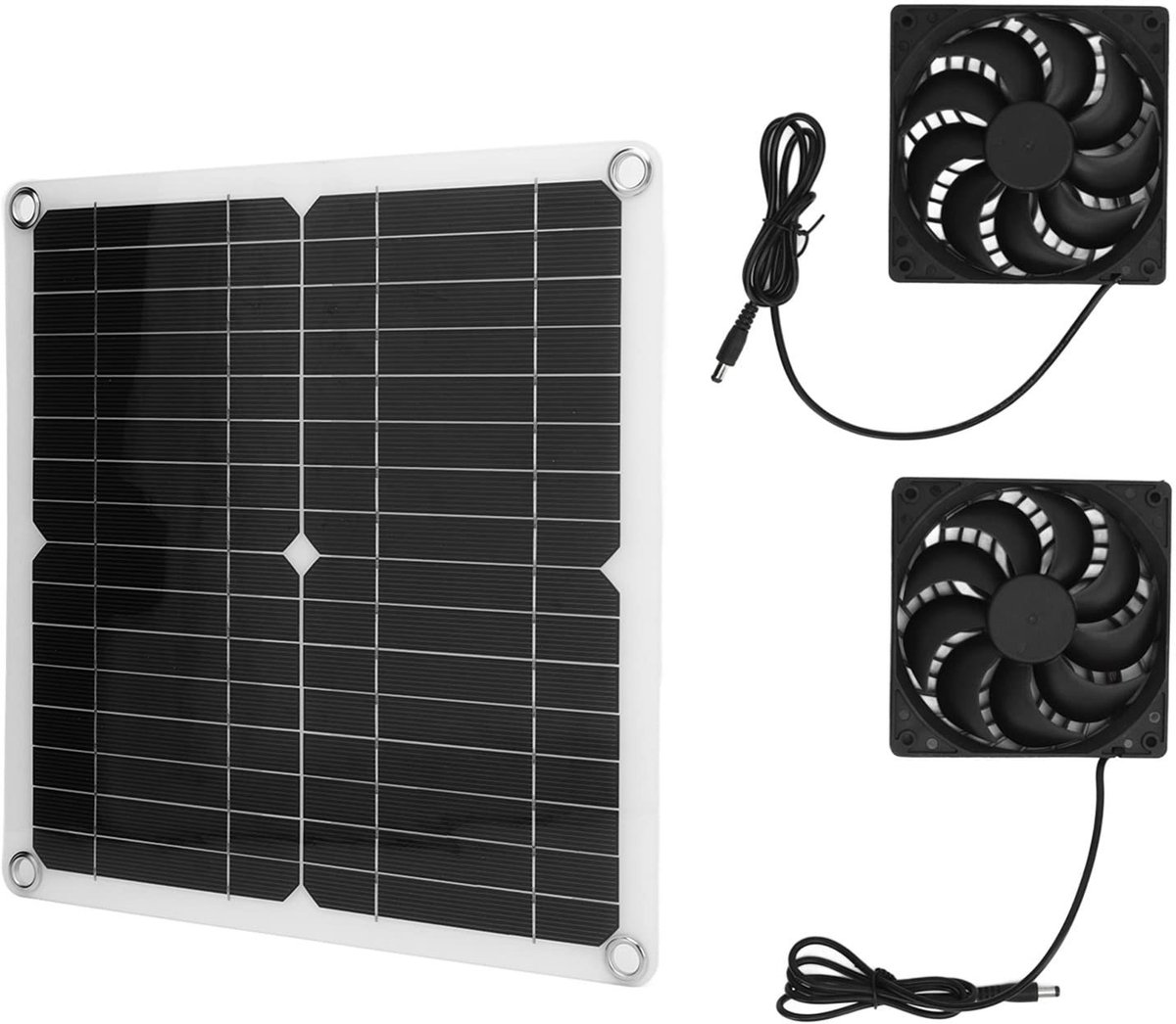 Dailygoods - Zonnepaneelventilatorkit - Buitenventilator - Waterdicht - Zonnepaneel 20W - Geschikt voor Kippenhokken en Kassen - Inclusief Ventilatore