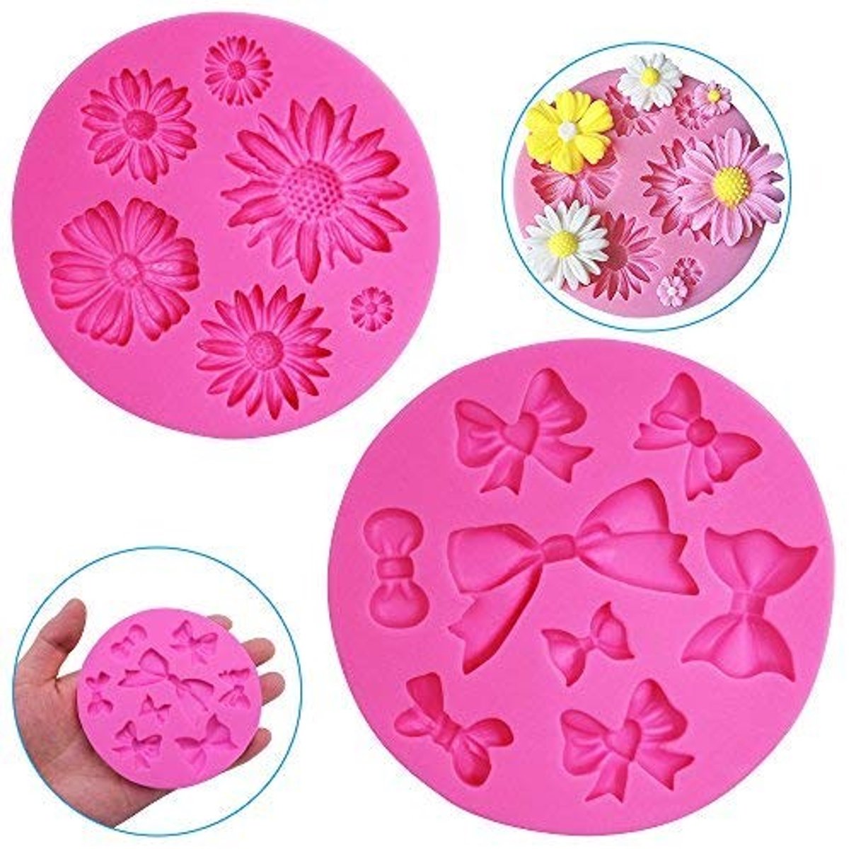 Decoratieve siliconen mallen voor taart en zeep - Chrysant bloem en vlinderdas - Roze