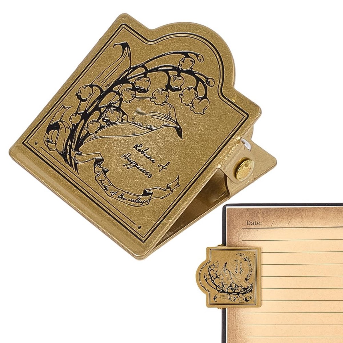 Allecto - Boekclip - Vintage bladwijzer - Metalen houder - Lelietje-van-dalen - Decoratief notitieboek - Praktisch voor lezen - Kunst en reizen