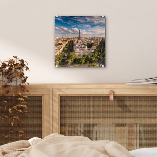 MuchoWow® Peinture sur verre 20x20 cm - Peinture acrylique sur verre - Tour Eiffel - Paris - Maison - Photo sur verre - Peintures