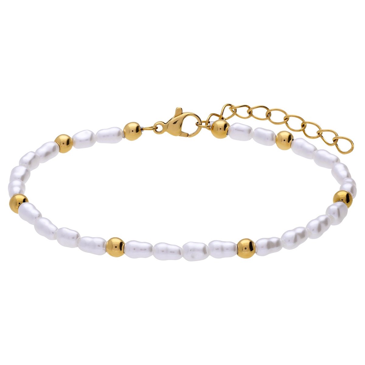 Lucardi - Dames Stainless steel goldplated parelarmband met plating voor dames - Armband - Staal - Goudkleurig - 19.50 cm