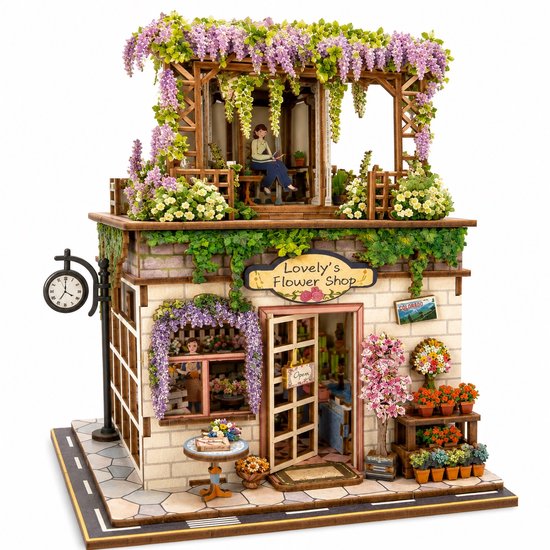 Beehub, Flower Shop - Miniatuurhuisje - Modelbouw - Modelbouwpakket - 3D Houten Puzzel - DIY Bouwpakket Volwassenen - Constructiespeelgoed - 14,5 x 17,1 x 21,8 cm
