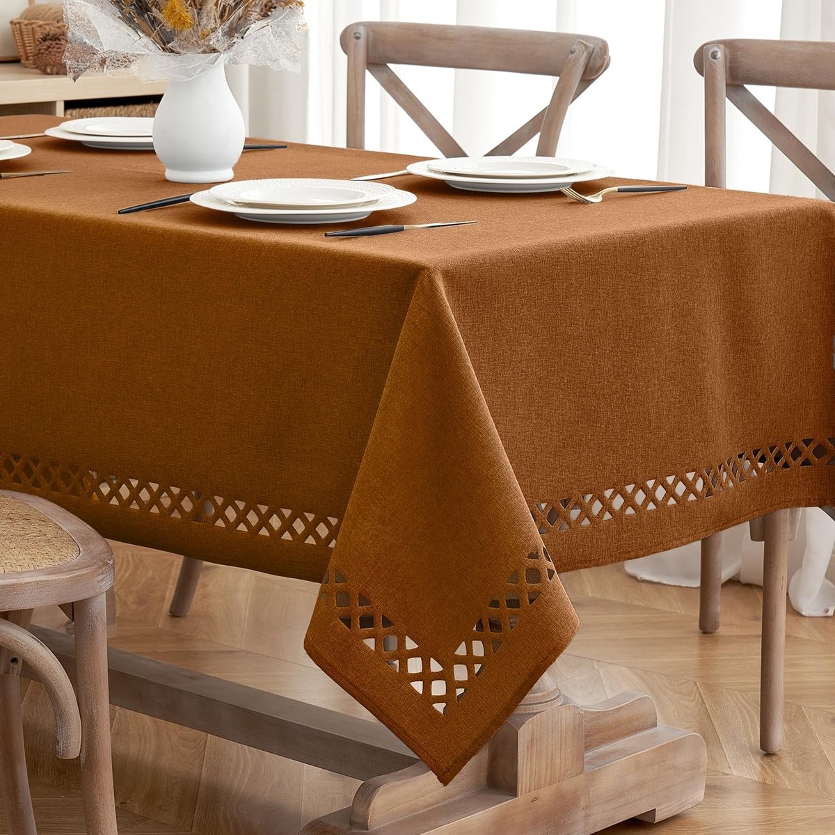 Dailygoods - Tafelkleed - Afwasbaar - Waterafstotend - Bruin - Linnenlook - 100 x 140 cm - Geschikt voor feesten en keuken