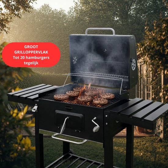 Luxoralife Houtskool BBQ - Smokerbarbecue - PFAS Vrij - Verstelbaar Kolenrooster -bbq- 42x57cm Grilloppervlak - Zijpanelen - Zwart van Merkloos — afbeelding 4