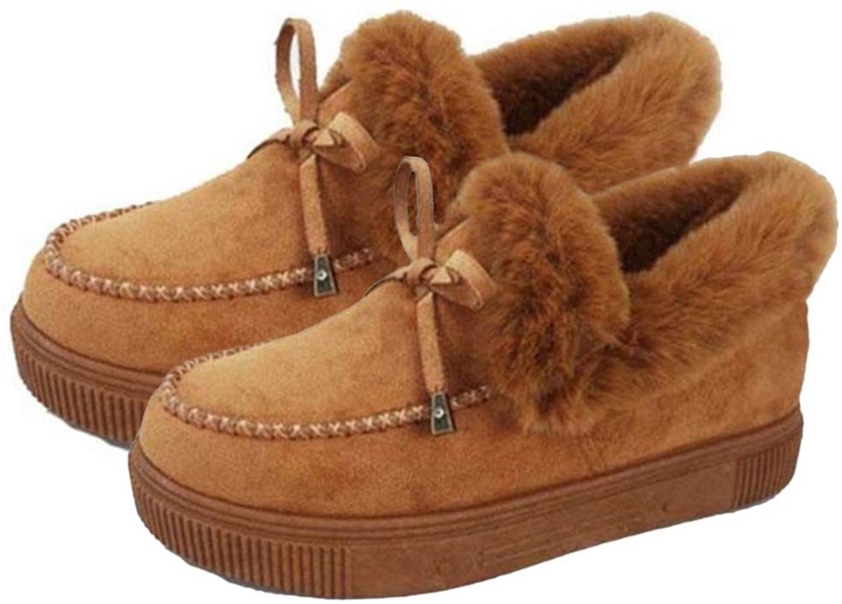 Dailygoods - Dames winterlaarzen - Warm bont gevoerd - Plat - Sneeuwlaarzen - Slip On Boots - Comfortabele winterschoenen