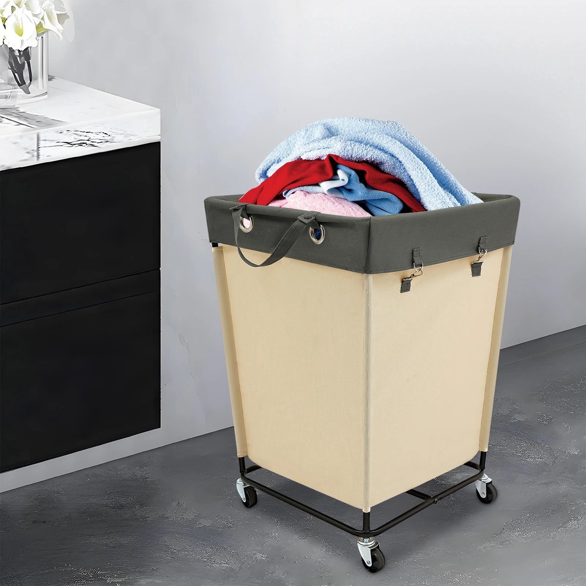 Calivari XXL Wasmand 210L op Wielen – Opvouwbare Wasmand – Premium Oxford Stoffen Laundry Basket – Lichtgeel