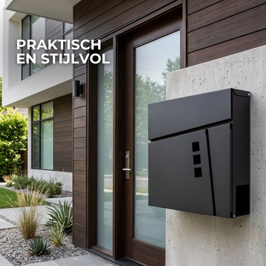 ParcelXL Brievenbus - Design Wandbrievenbus Weersbestendig – Incl. 2 Sleutels, krantenhouder en Montagemateriaal - Zwart