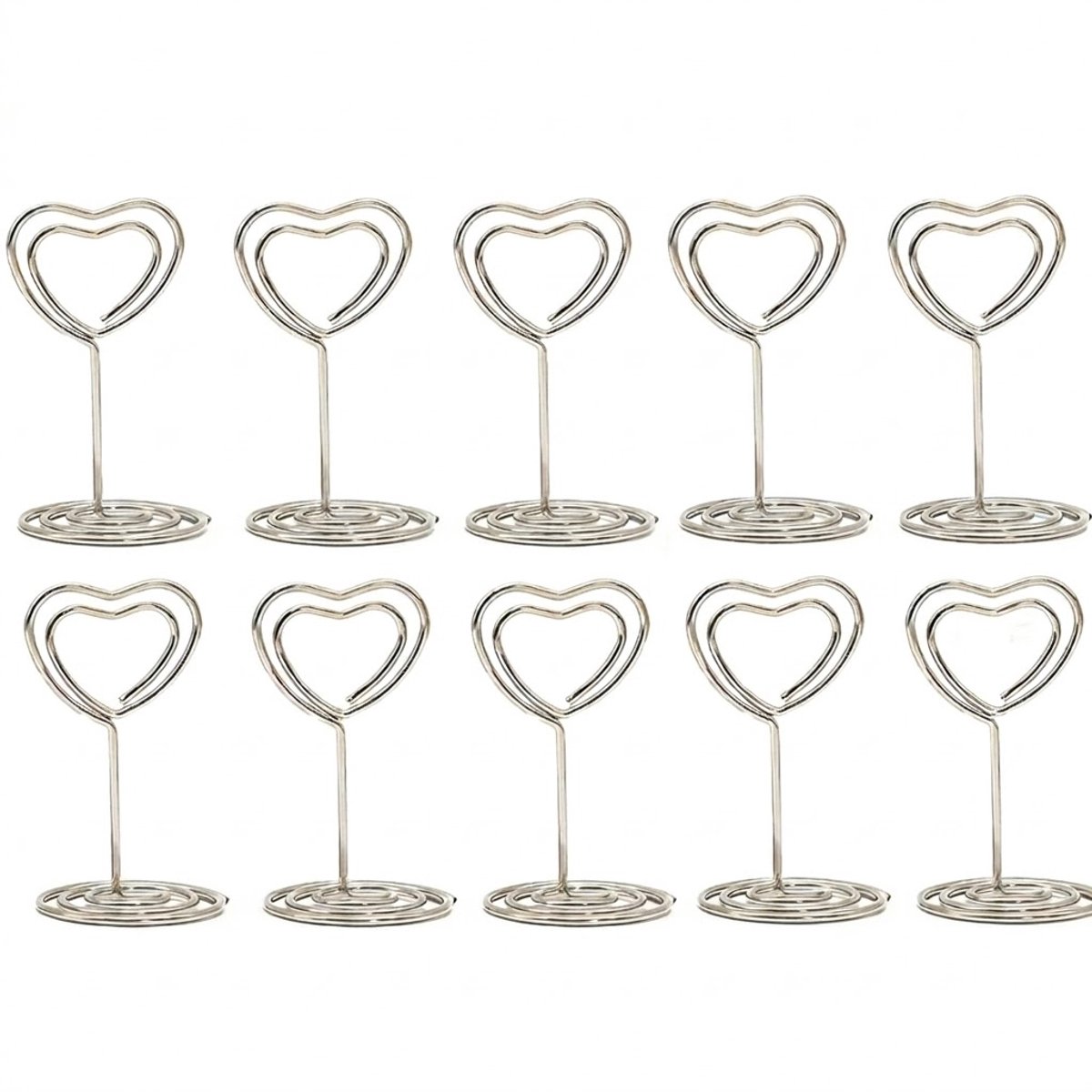 Zilverkleurige metalen fotohouders set 10 stuks fotohouders naamkaart houders met hart vorm clip tafel nummer houder staand minimalistisch design