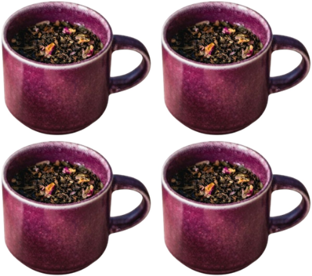 MPLCo - Stack Mok - Koffiemok met Reactieve Glazuur Handgemaakt Design - Set van 4 - Theemok - Modern Minimalistisch Servies - voor Koffie Thee Espresso - Vaatwasserbestendig - Keramiek - 350 ml - Diep Paars