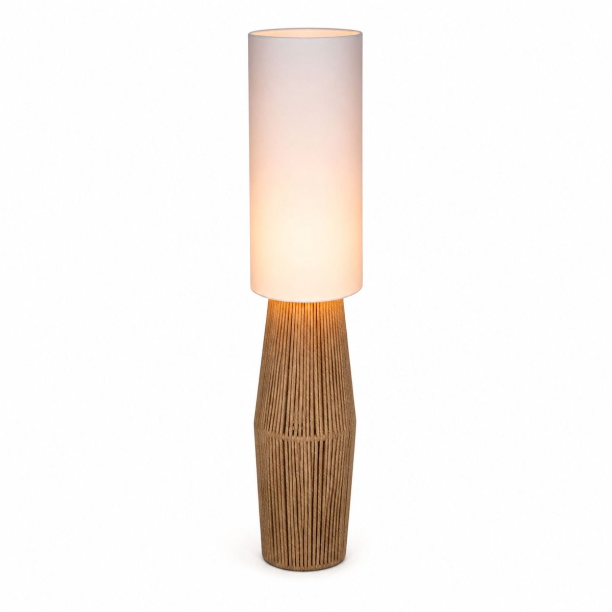 Luxaliving Vloerlamp Boho Rotan – Staande Lamp met Stoffen Kap – Natuurlijke Beige Vloerlamp voor Woonkamer & Slaapkamer – Warme Sfeerverlichting -130 cm