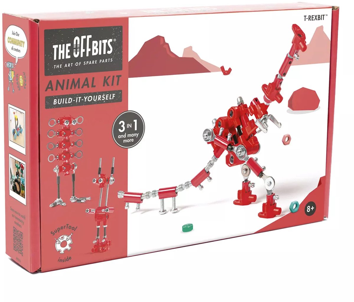 The Offbits - Build it yourself- 3in1 Bouwpakket - Animal Kit T-RexBit - rood
