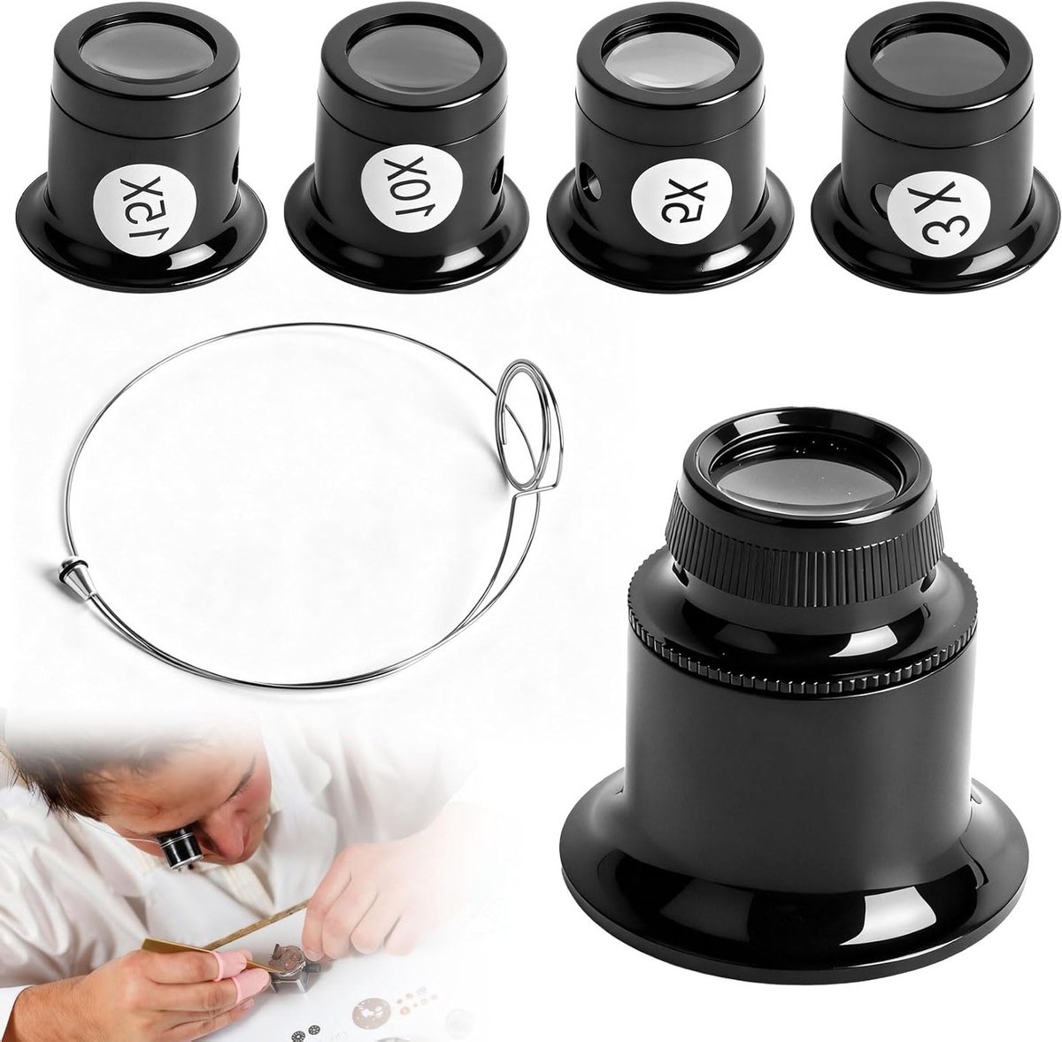 5 Stuks Horlogemaker Vergrootglas, Oogloep voor Sieraden, Juweliersvergrootglas en Gereedschap