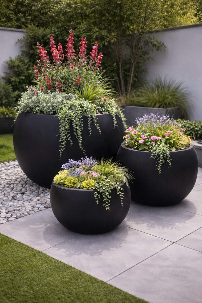 fiberstone bloembak rond 55 zwart