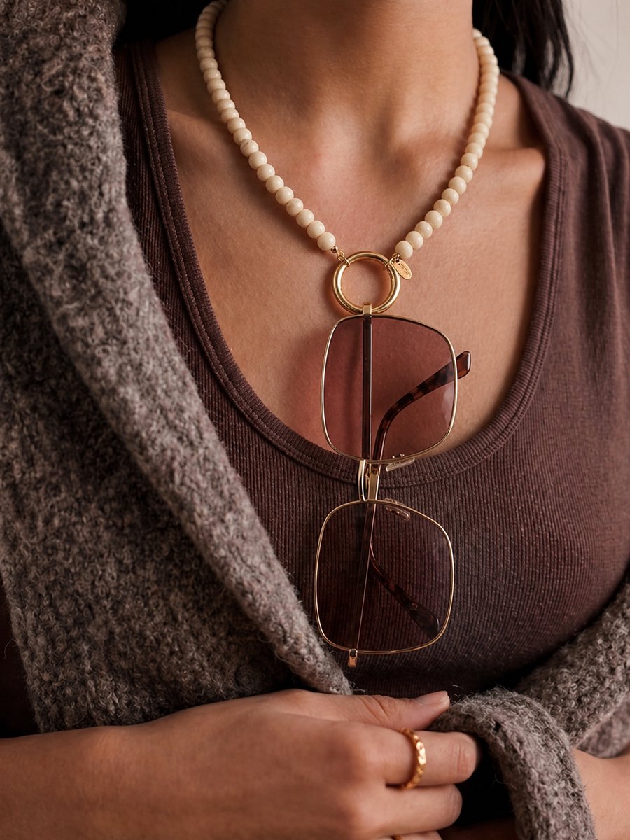 Ketting dames wit-goud – keramische kralen met 18K gold plated ring – stijlvolle halsketting | Sunny Cords