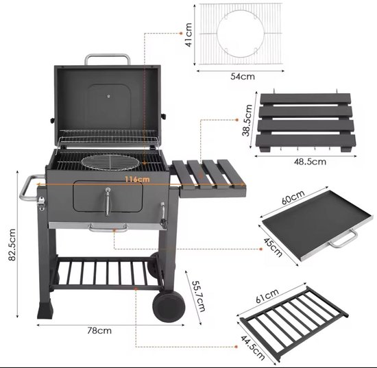Houtskoolgrill met opvouwbare bijzettafel - BBQ-grill - buitenpicknicks - achtertuingrillen van Merkloos — afbeelding 5