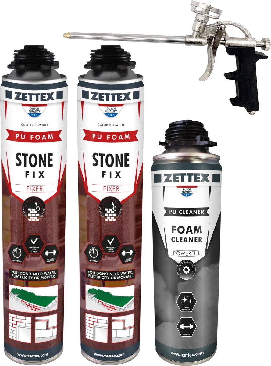 Stonefix Steenlijm & Purpistool - PU Blokkenlijm voor Stapelblokken - 750 ml - Binnen & Buiten - Extra sterk - Beige