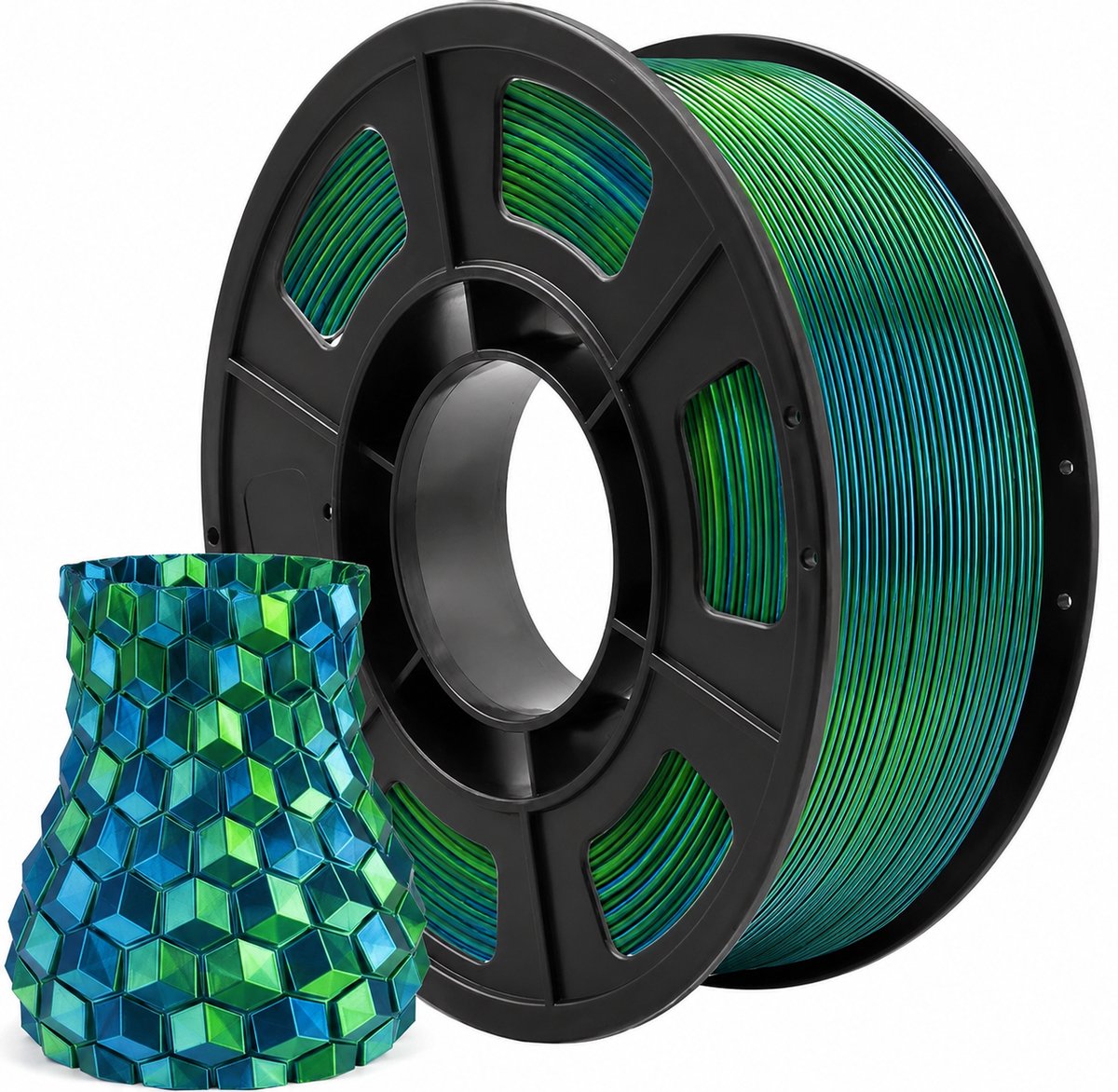 CAILAB PLA Silk Dubbele Kleur 3D-Printer Filament – Blauw & Groen – 1.75mm – 1KG – Zijdeglans Dual Color Filament