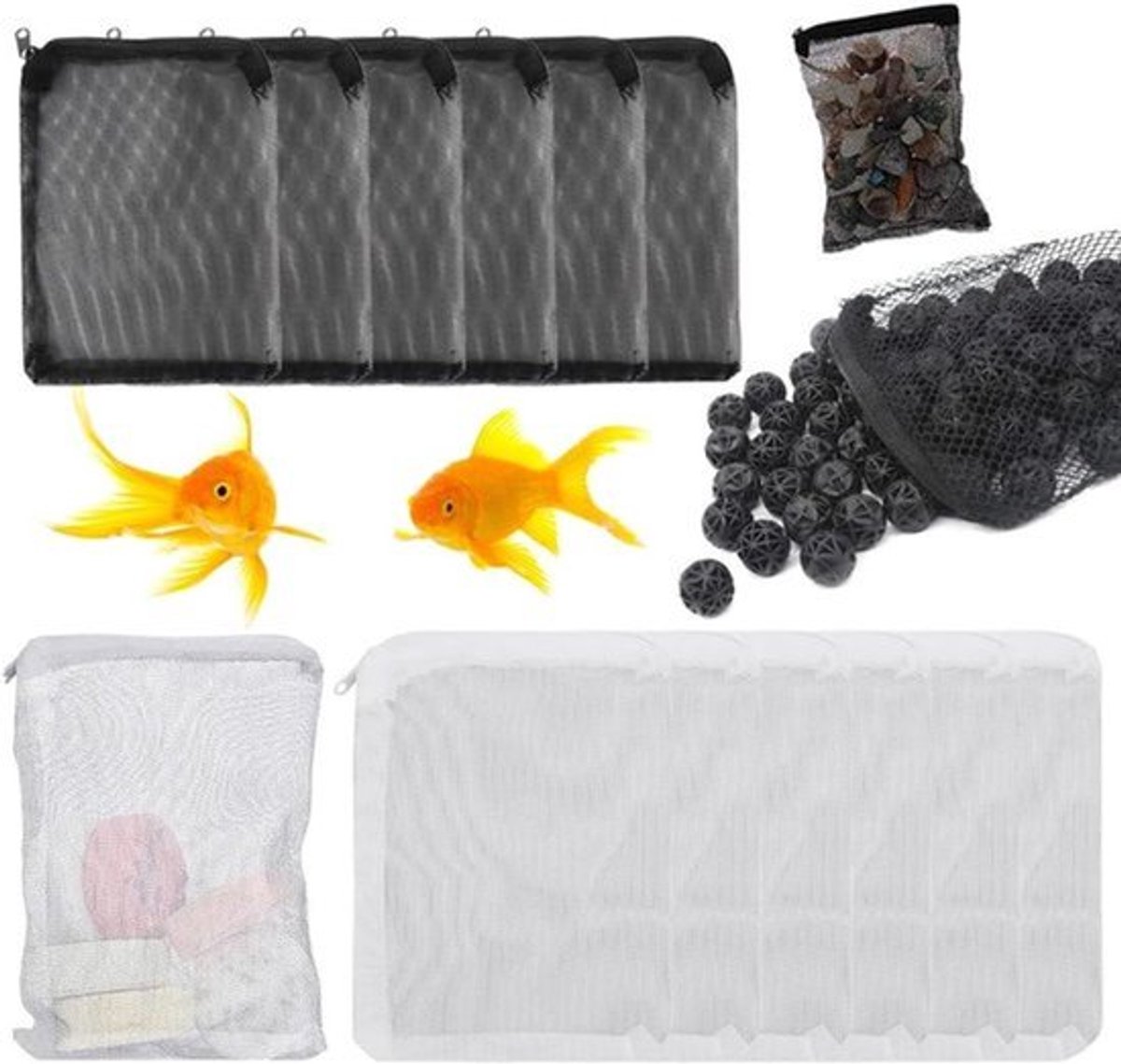 Aquariumfilterzakken mediamesh met plastic rits - 12 stuks