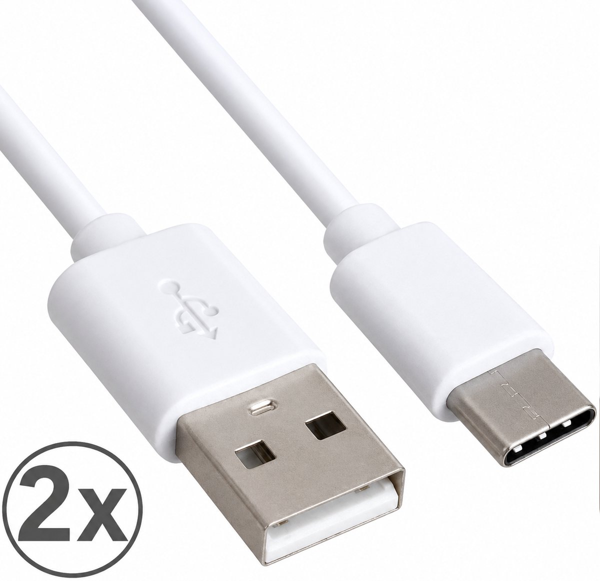 USB C Kabel – USB A naar USB-C Oplader – 1 Meter – 2 Stuks – Snelladen – Wit
