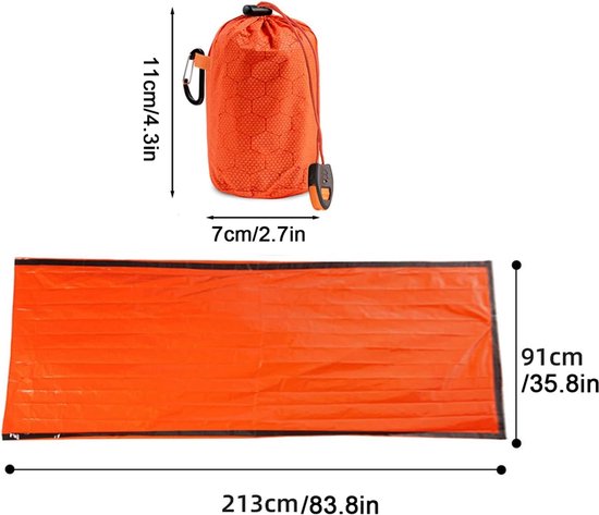Noodslaapzak - Bivy Sack - Outdoor Avonturen - Waterdicht Warmtebehoud - 213 cm x 91 cm - Zilver — afbeelding 4