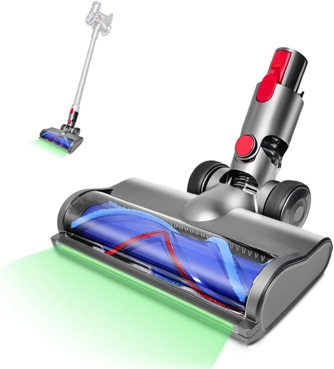 Borstelkoppen geschikt voor Dyson V7 V8 V10 V11 V15 stofzuigers, vervangende borstelkoppen geschikt voor groene LED-indicator, turboborstelopzetstuk, geschikt geschikt voor tapijt, hardhouten vloeren en tegels.