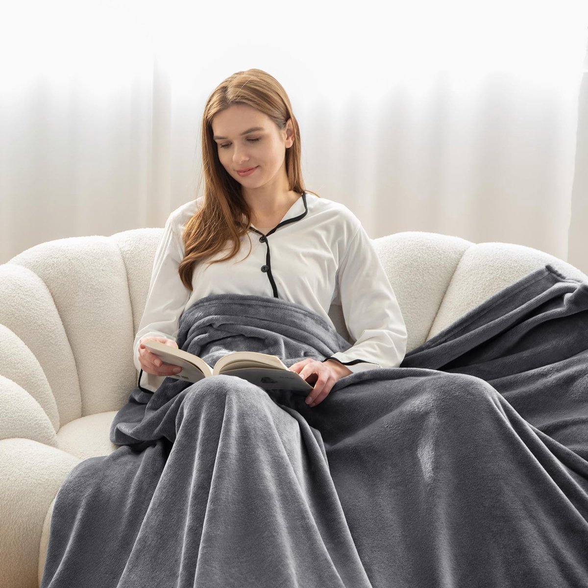 Jhubersproducts - knusse deken - fluffy deken - warm fleece deken - grijs - zachte bank throw - 150x200 cm - geschikt voor volwassenen - XL