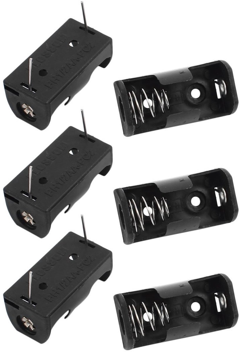 Livia home - Kunststof Schaal 1/2AA Knoopcel Batterijvoet Houder - 6 Stuks - Ideaal voor Accu's - Zwart - Batterijhouder - Voor 3,6 V 1/2 AA-batterije