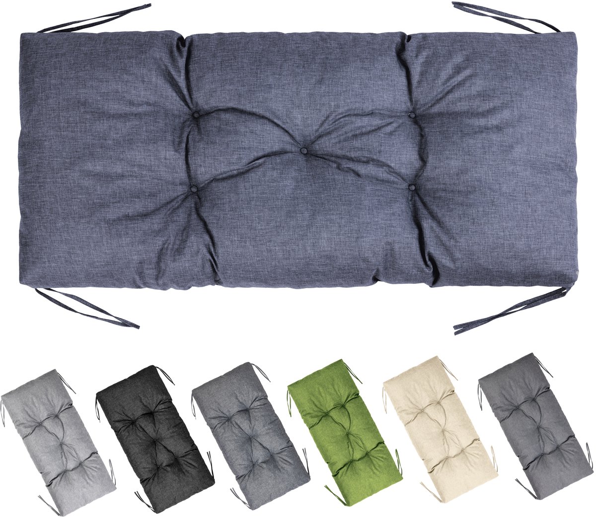 Garronda Bankkussen 100x50 cm – 10 cm dik – Waterafstotend & UV-bestendig – met Banden – Marineblauw GD-AM-Bono