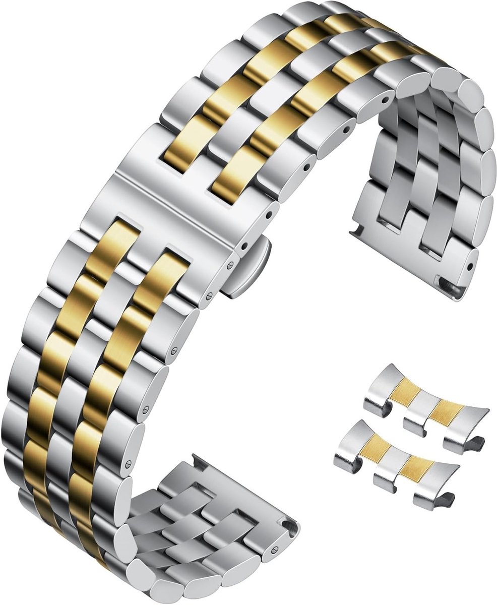 Stalen Horlogeband Vervangband voor Mannen en Vrouwen 18mm 19mm 20mm 21mm 22mm 24mm met Rechte en Gebogen Einden, Duurzaam en Stijlvol