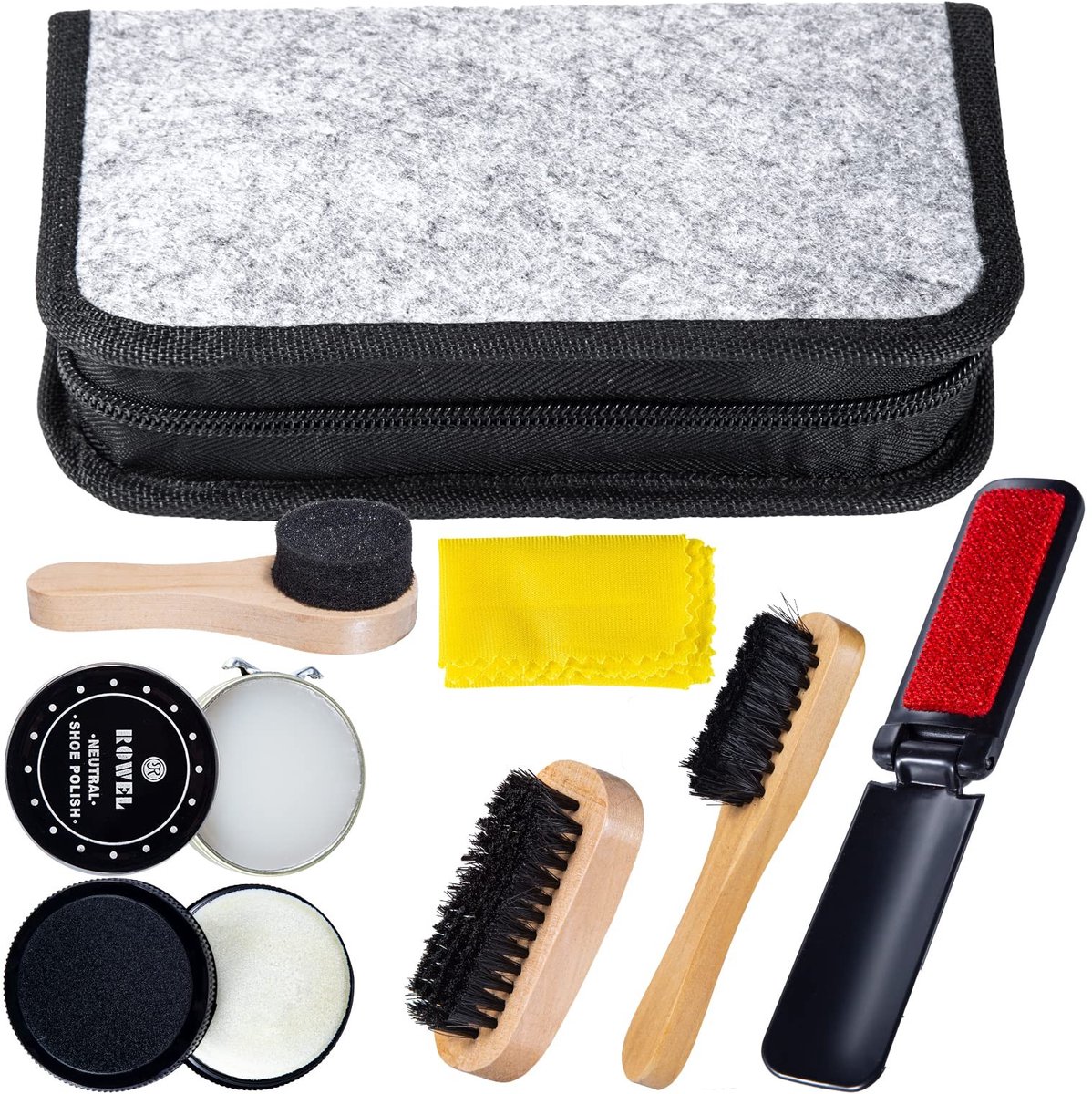 By shayne - Schoenpoetsset - Luxe Schoenverzorging - Inclusief Reistas - Grijs - Leeronderhoud - Perfect voor Reizen - 8-delig pakket