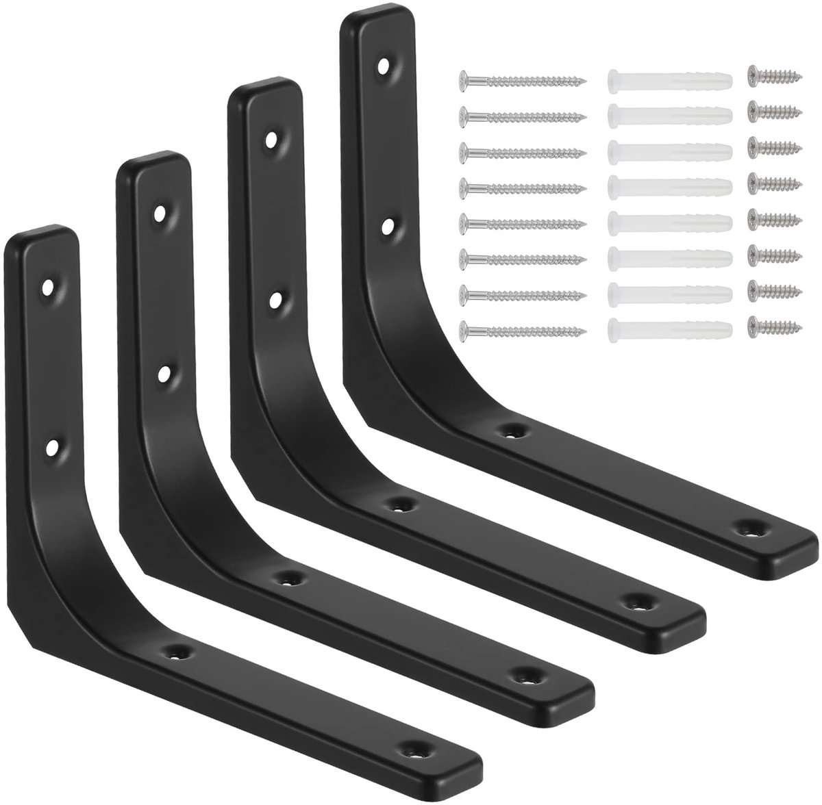 Zeynomax - Zwarte Plankhouders - Heavy Duty - 90 graden - 8 inch - Multifunctionele metalen hoek - Perfect voor wandmontage - 4 stuks