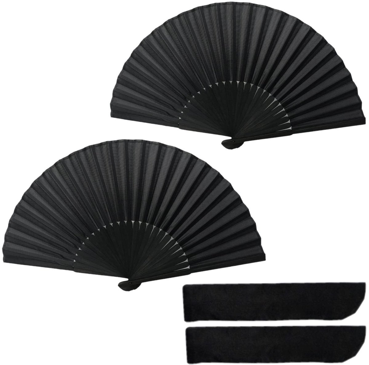 Elzusha - Zwarte zijden doek ventilator - Opvouwbare handventilator - Perfect voor bruiloften en reizen - Geschikt voor vrouwen - Ideaal tegen opvl...