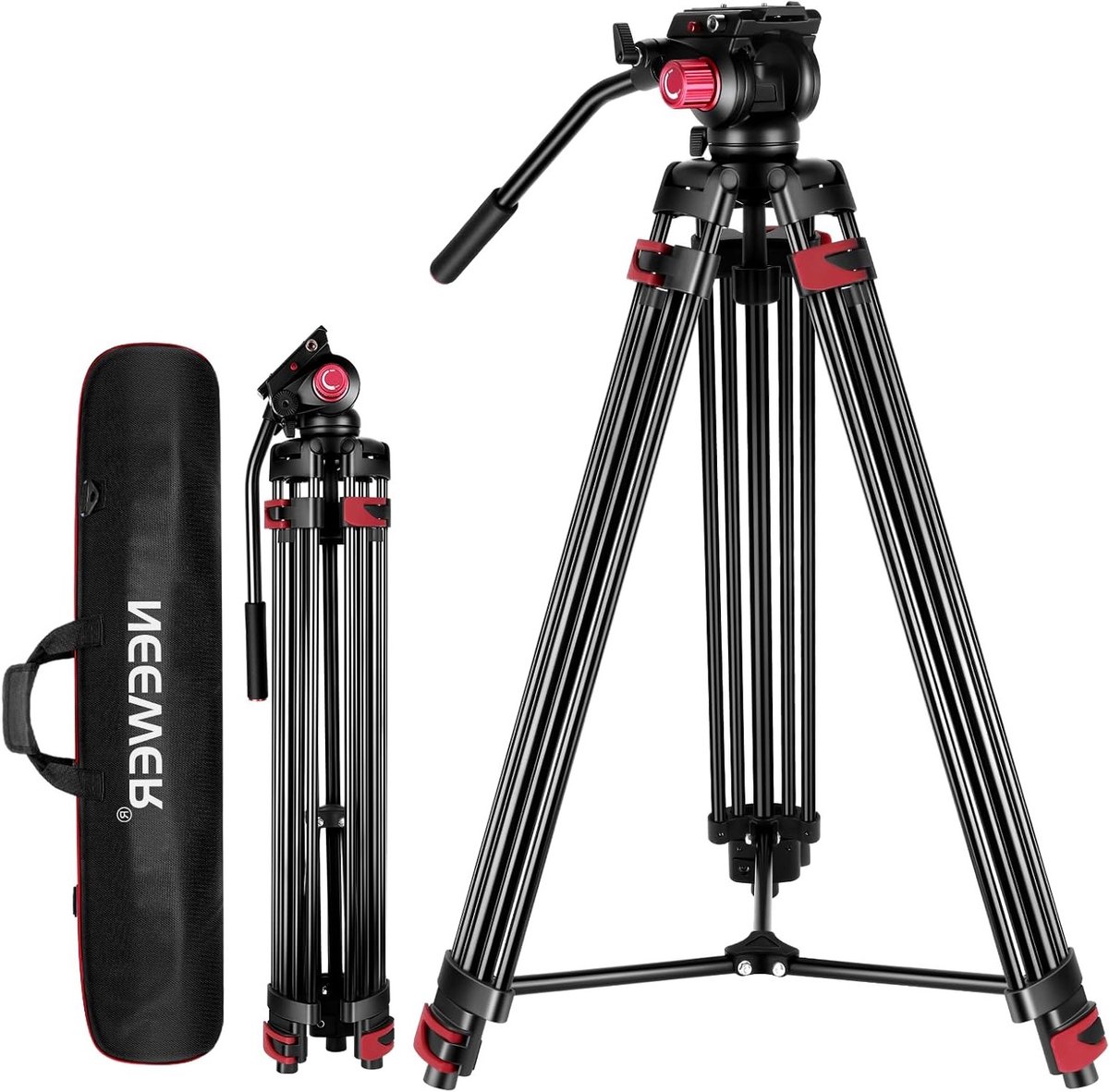 79"/200cm Video Tripod, Stevige Aluminium Camera Statief met 360° Fluid Drag Head, Geschikt voor DSLR Camera's en Camcorders tot 8kg Belastbaar