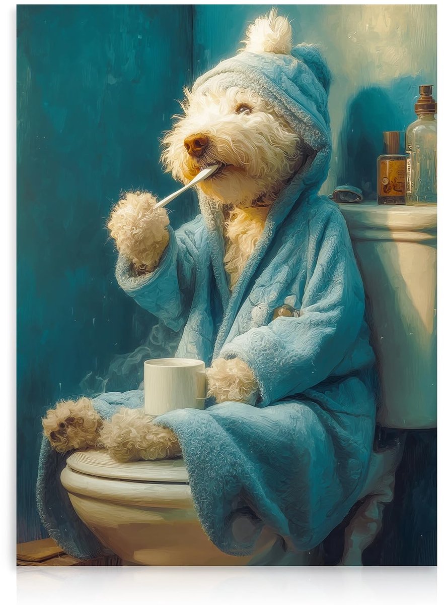 By shayne - Grappige hond badkamer muur kunst - Humor schilderij - 12x16 inch - Decoratie voor huisdierenliefhebbers - Unframed