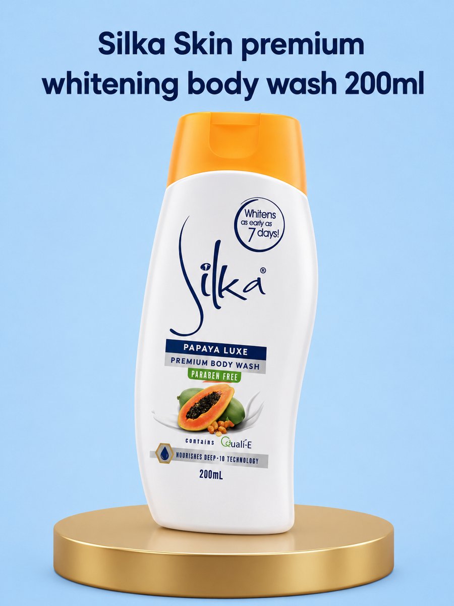 Silka Skin Premium Whitening Body Wash – 200 ml – Verhelderende & Reinigende Douchegel – Helpt Donkere Vlekken te verminderen, Egaliseert de Huidtint & Verfrist – Zachte, Gladde & Stralende Huid bij Dagelijks Gebruik