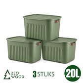 Zeo Wood® - Opbergbox met Deksel - Opbergdozen met Deksel - Opbergmand met Deksel - Set van 3 - 20L - Groen
