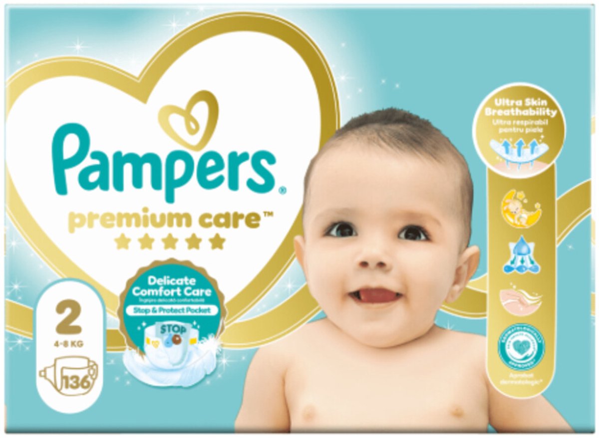 Pampers Premium Care Luiers Maat 2 (4-8kg) 136 stuks