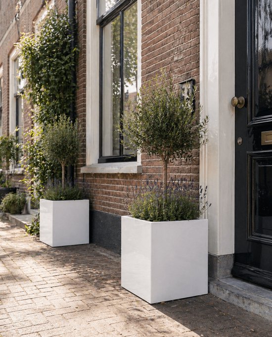 Fiberstone vierkante bloembak 45x45x45 hoogglans wit