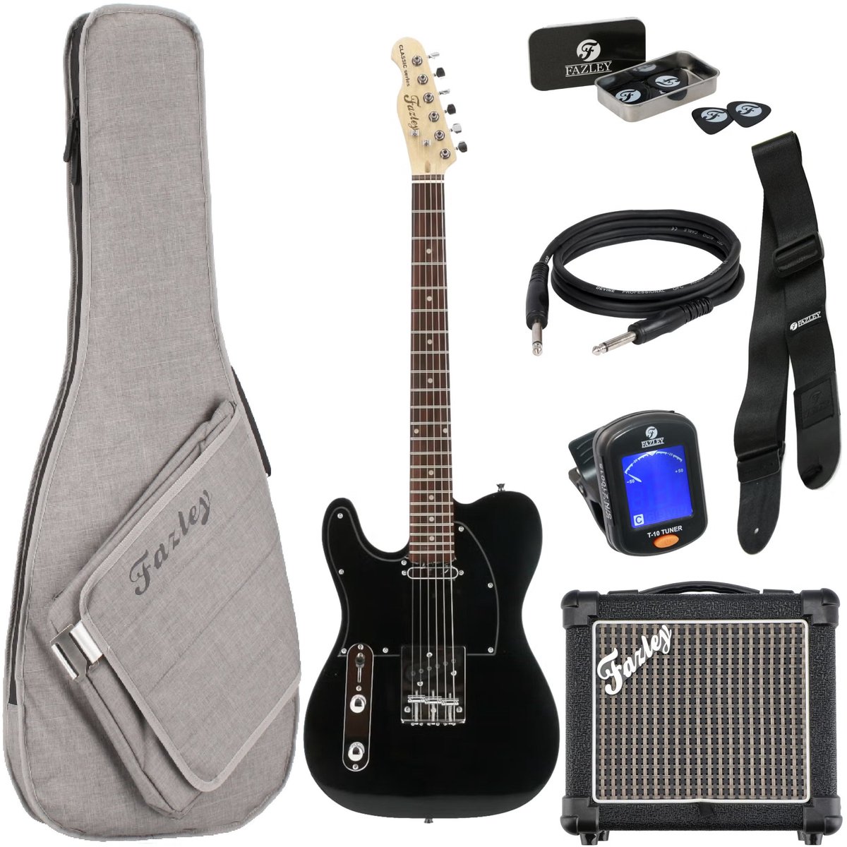 Elektrische gitaar starterset Fazley Classic Series FTL218 Black LH