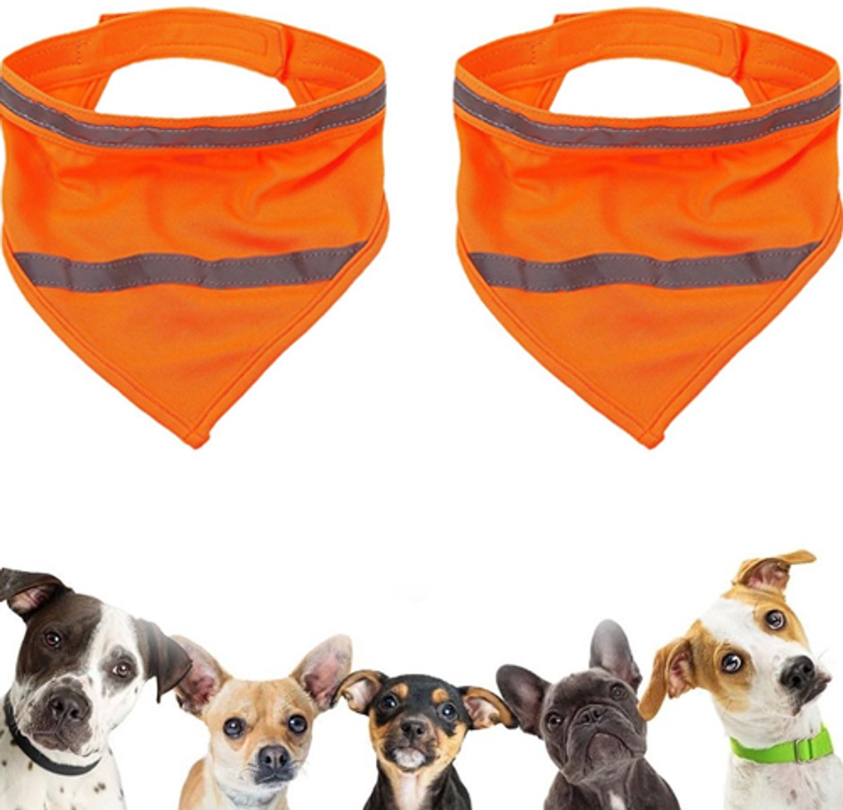 VHV - Honden bandana - Reflecterende bandana hond - Hondensjaal - Verstelbaar - Hoge zichtbaarheid - Reflecterend - Voor wandelen en kamperen - Veiligheid in het donker - Oranjerood - M - 2 artikelen